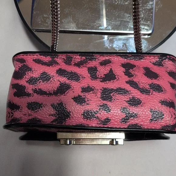 Furla Julia Mini Pink And Black Leopard Printed Leather Clutch/Crossbody 🔥 - Picture 9 of 14